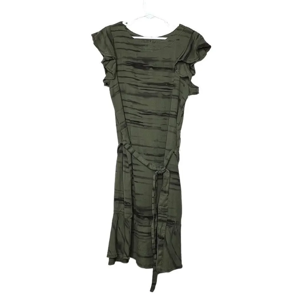 Bella Dahl Girls Flutter Sleeve Ruffle Fernwood Stripe Dress Size 10 New